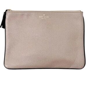 Kate Spade pebble leather zip tassel large pouch nude blush